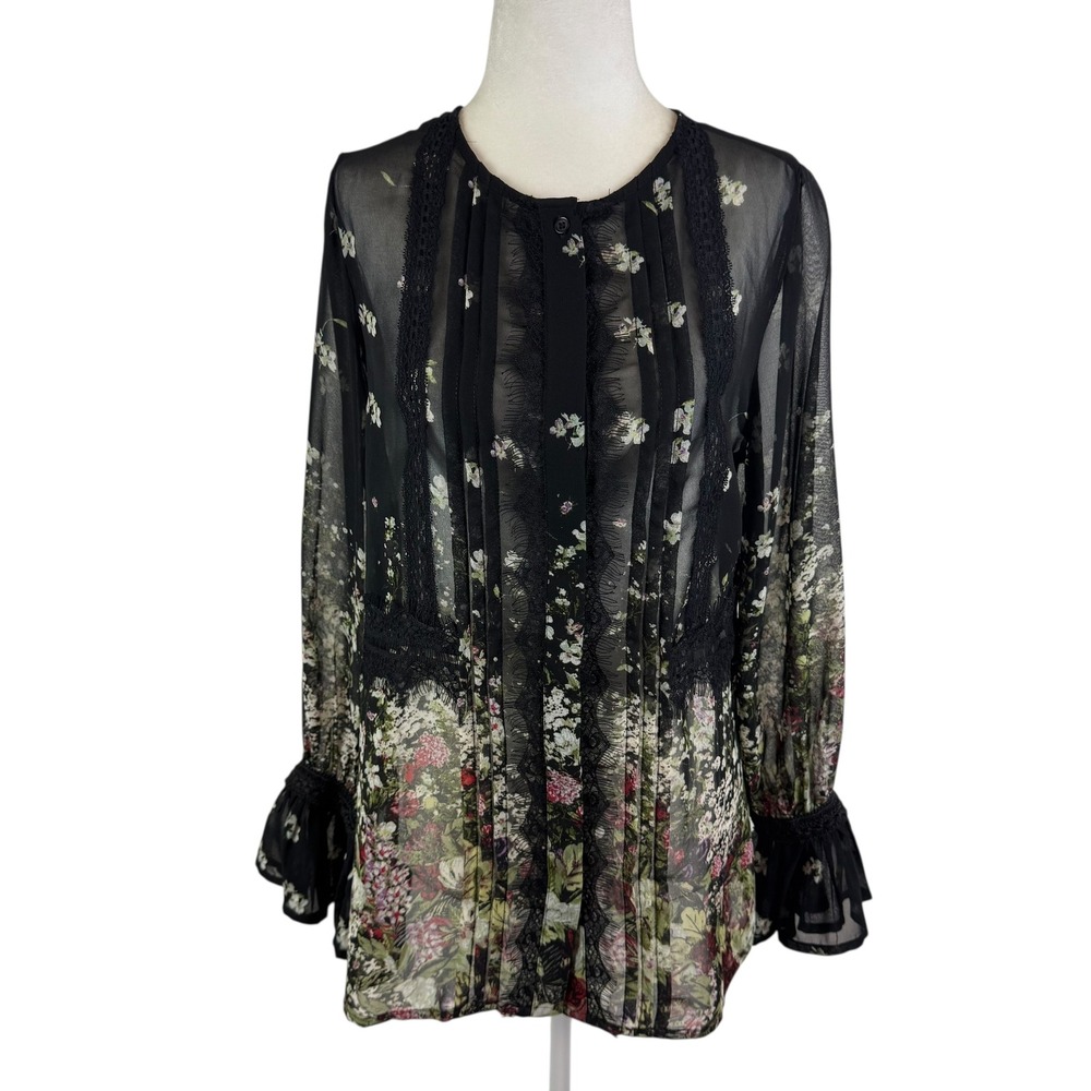 Soft Surroundings Floral Sheer Blouse Small Black Whimsigoth Fairy Dark Romantic